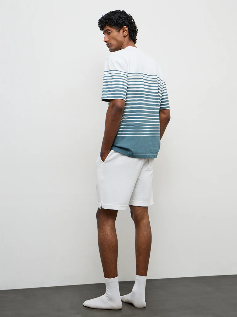 WES Lounge Teal Striped Relaxed-Fit Cotton T-Shirt - Image 4