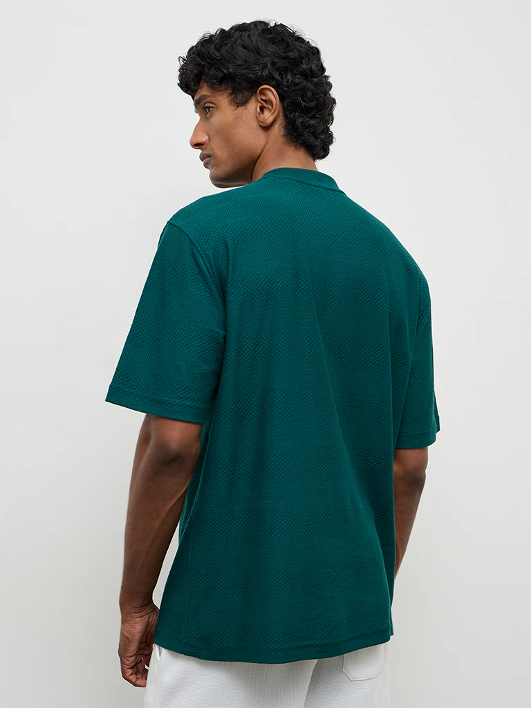WES Lounge Teal Textured Relaxed-Fit Cotton T-Shirt - Image 5