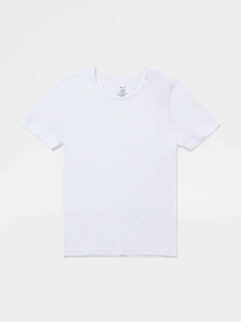 WES Lounge White Solid Cotton Vests - Pack of 2 - Image 2