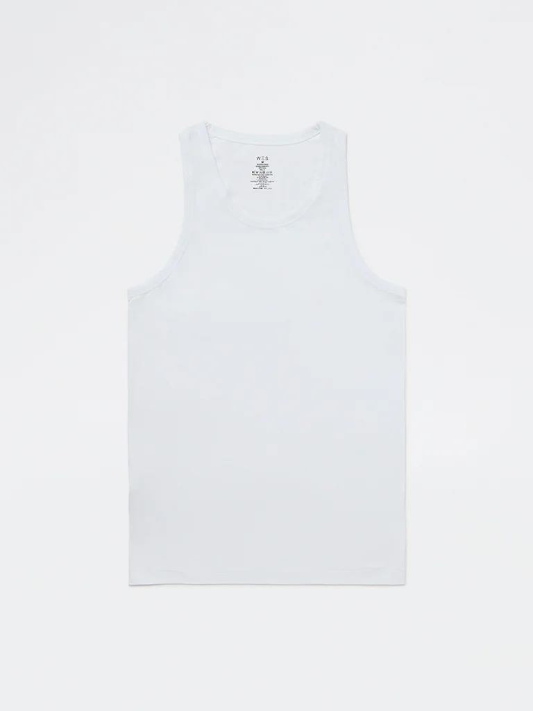 WES Lounge White Solid Relaxed-Fit Cotton Vests - Pack of 2 - Image 2