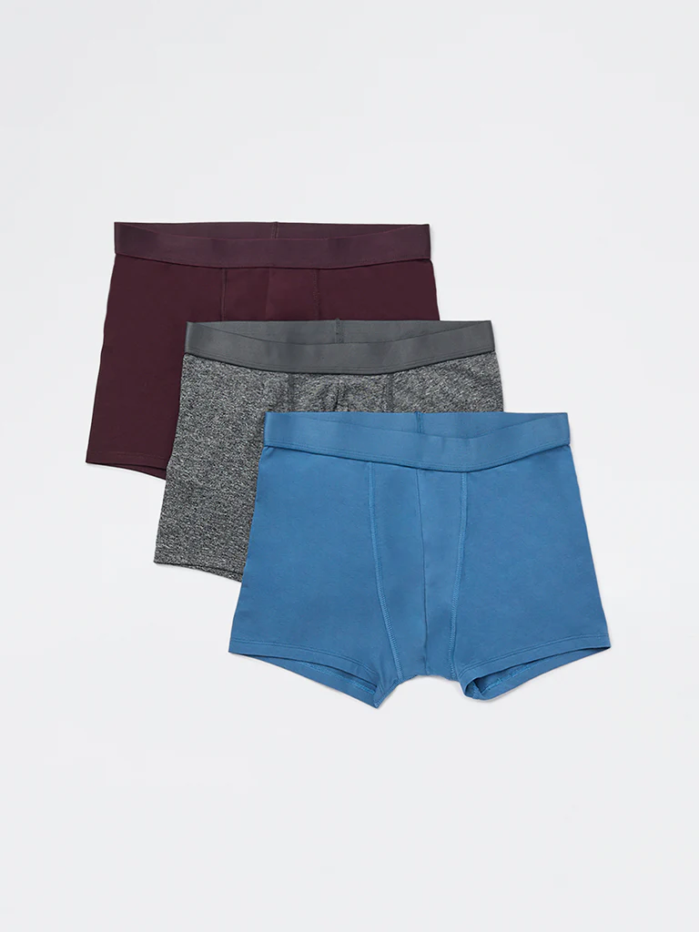 WES Lounge Wine Solid Cotton-Blend Trunks - Pack of 3