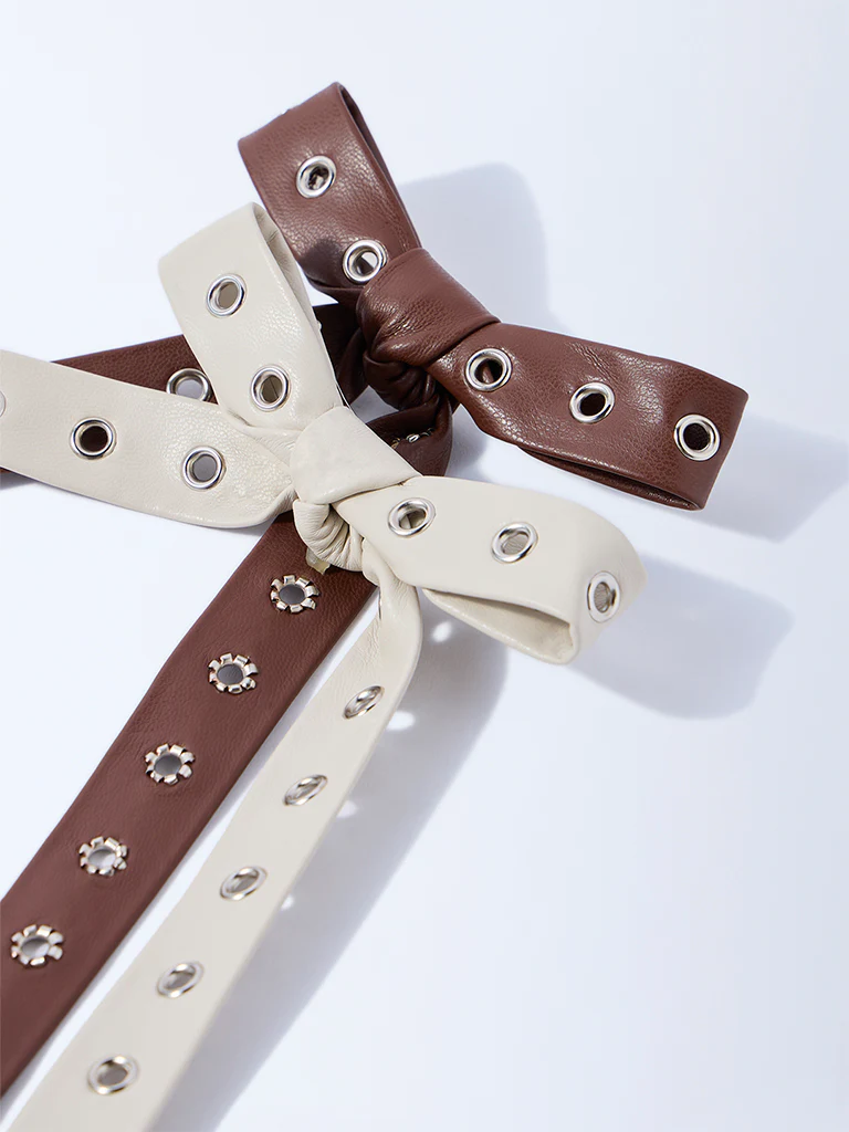 Westside Accessories Beige and Brown Bow Clips - Pack of 2 - Image 3