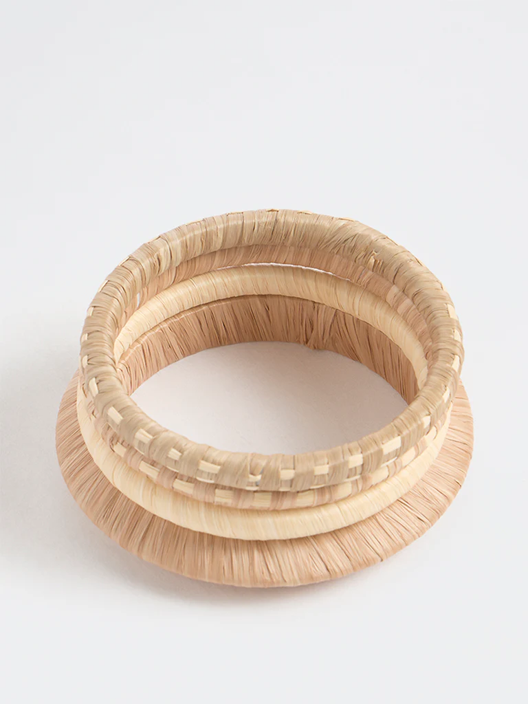 Westside Accessories Beige Raffia Bangles - Pack of 4 - Image 2