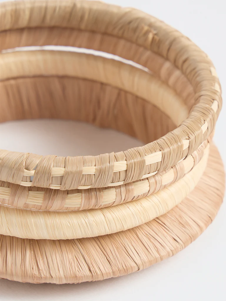Westside Accessories Beige Raffia Bangles - Pack of 4 - Image 3