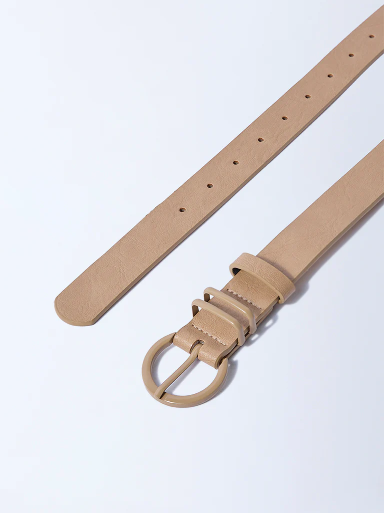 Westside Accessories Beige Round Buckle Textured Belt - Image 3