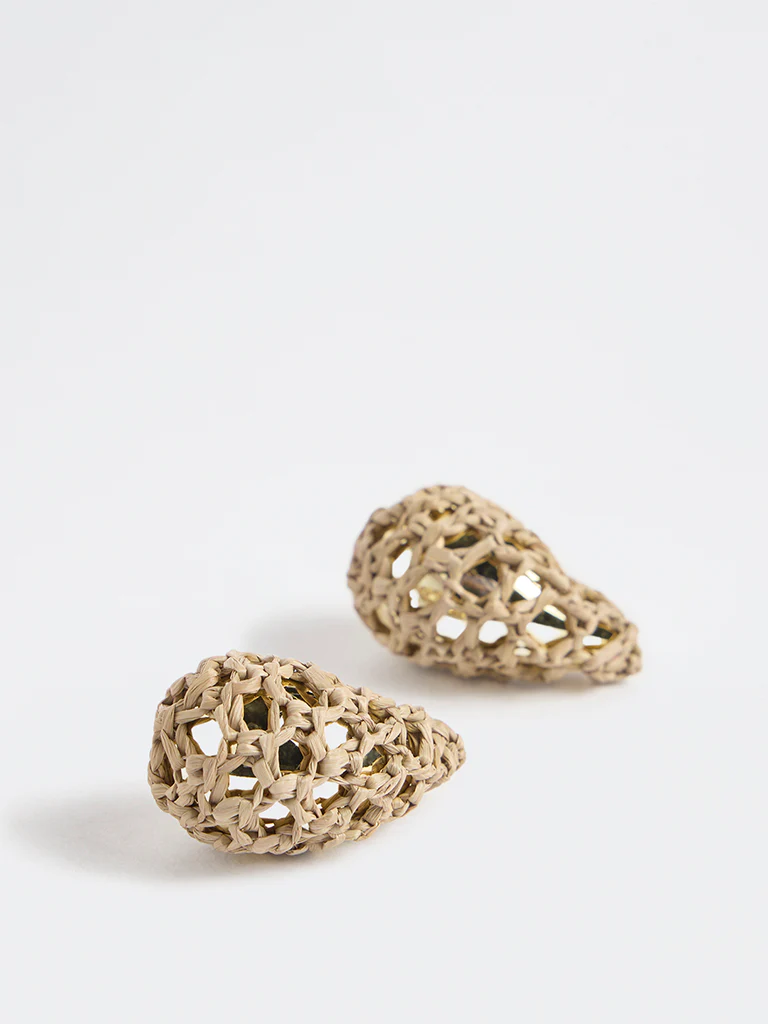 Westside Accessories Beige Teardrop Raffia Earrings - Image 3