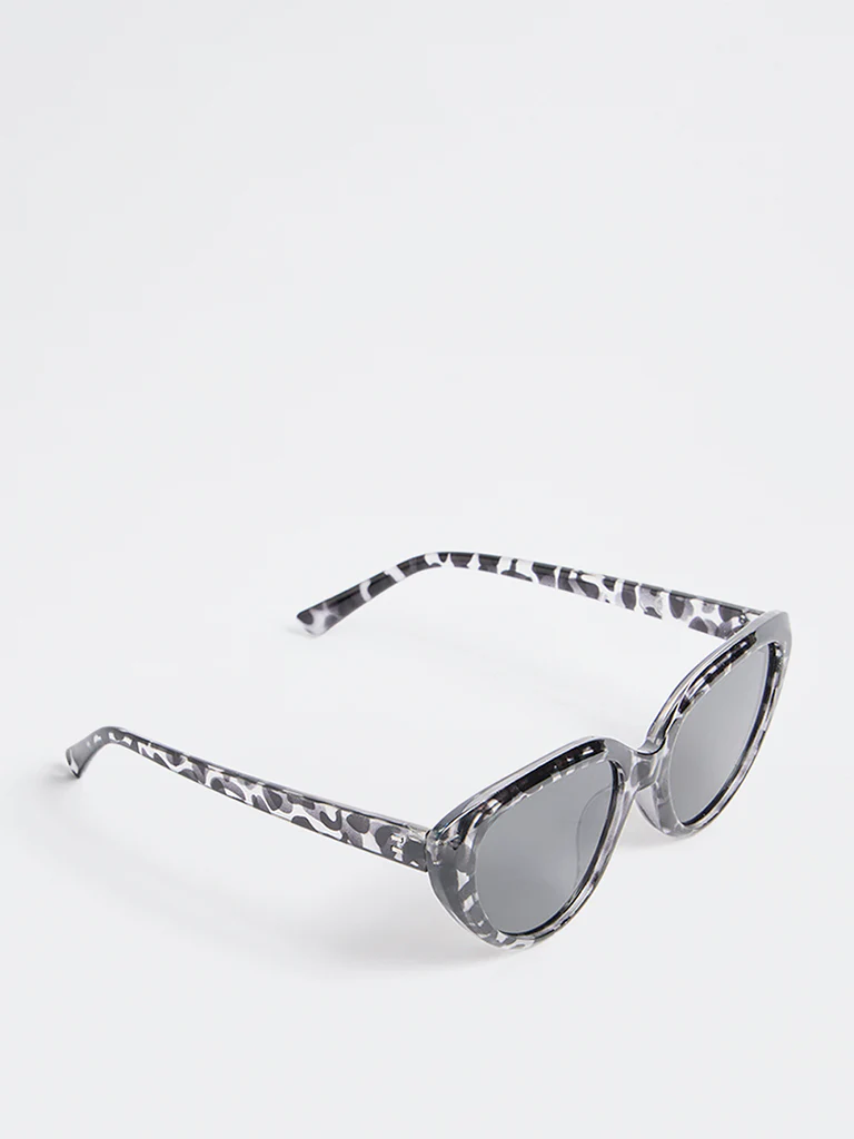 Westside Accessories Black and Grey Printed Cat-Eye Sunglasses with Pouch - Image 2
