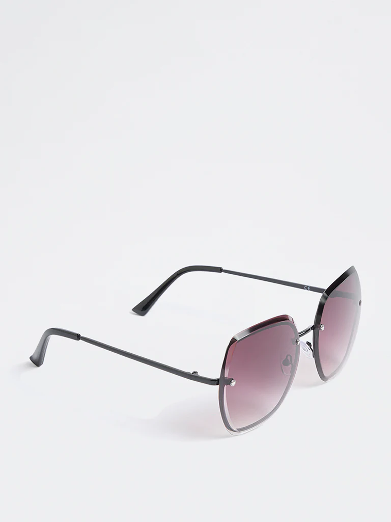 Westside Accessories Black Metal Square-Frame Sunglasses - Comes with a Pouch and Cleaning Cloth - Image 2