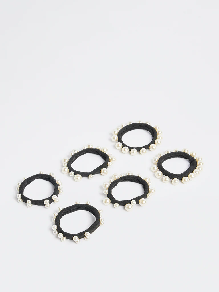 Westside Accessories Black Pearlescent Hair Ties - Pack of 6 - Image 2