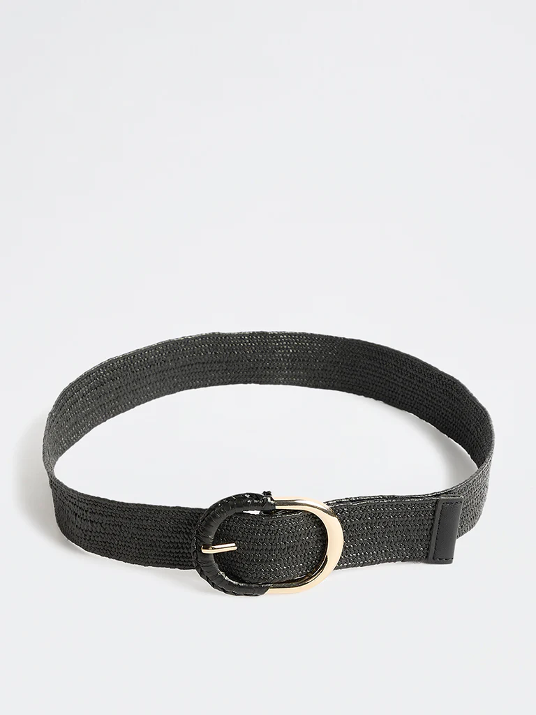 Westside Accessories Black Raffia Covered Buckle Belt - Image 2