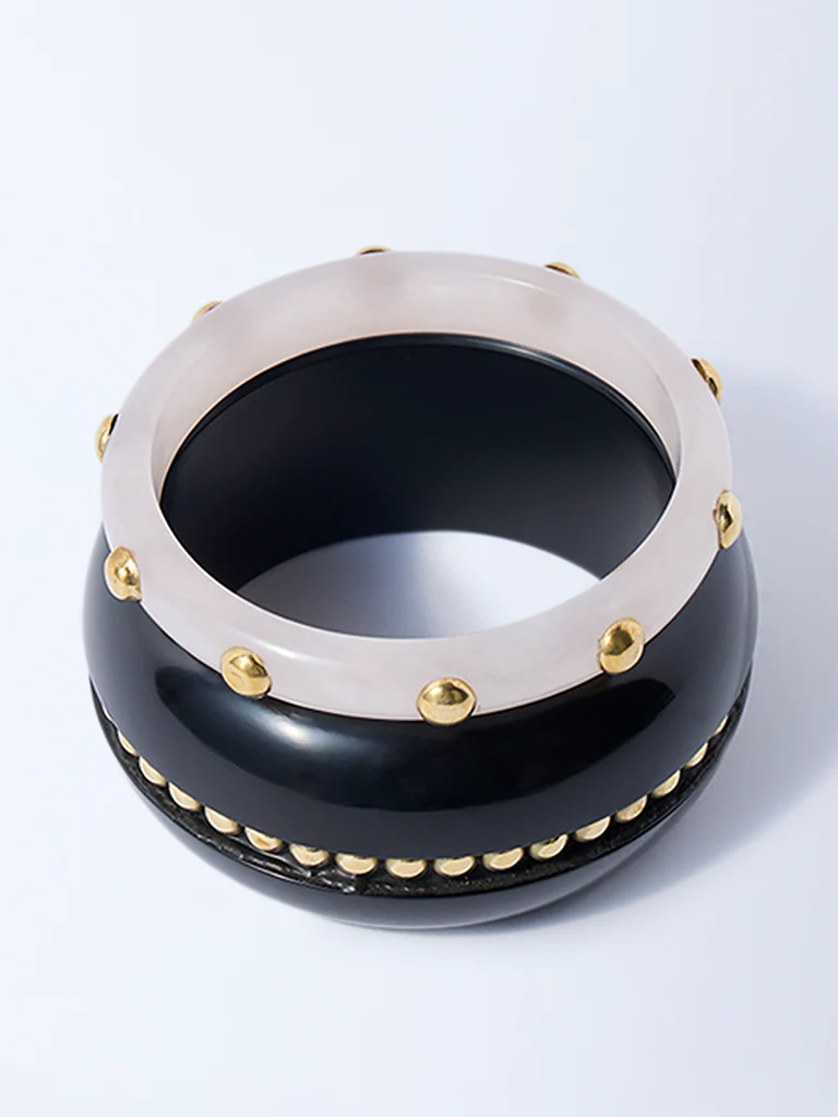 Westside Accessories Black Resin and Metal Stud Bangles - Pack of 2 - Image 2