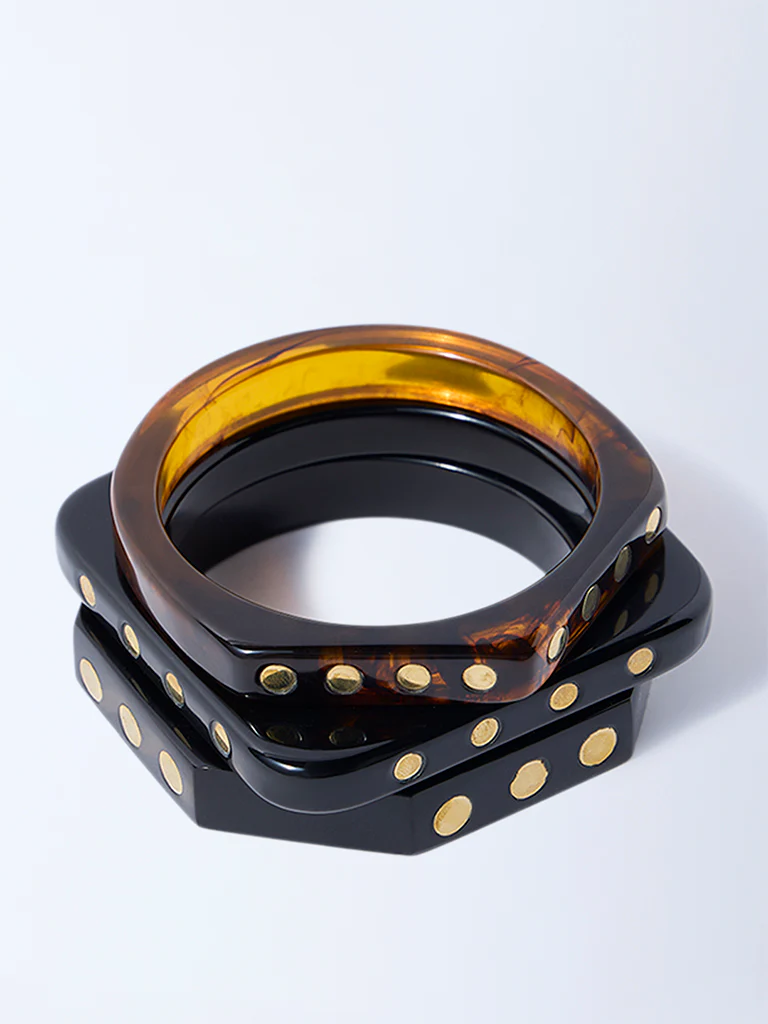 Westside Accessories Black Resin Stud Bangles - Pack of 3 - Image 2
