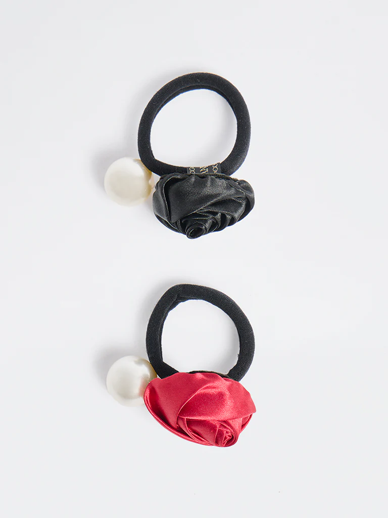 Westside Accessories Black Rose and Pearlescent Hair Ties - Pack of 2
