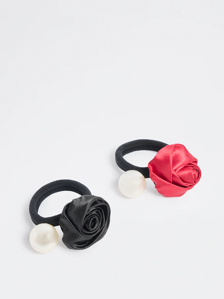 Westside Accessories Black Rose and Pearlescent Hair Ties - Pack of 2 - Image 2