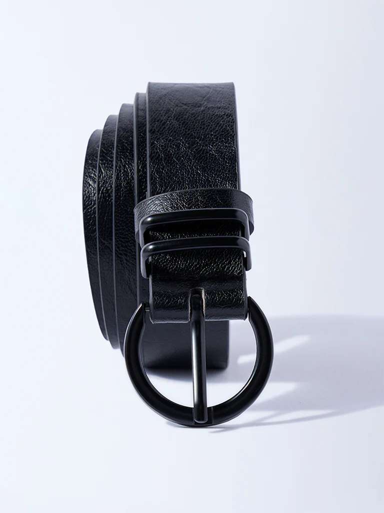 Westside Accessories Black Round Buckle Textured Belt - Image 2