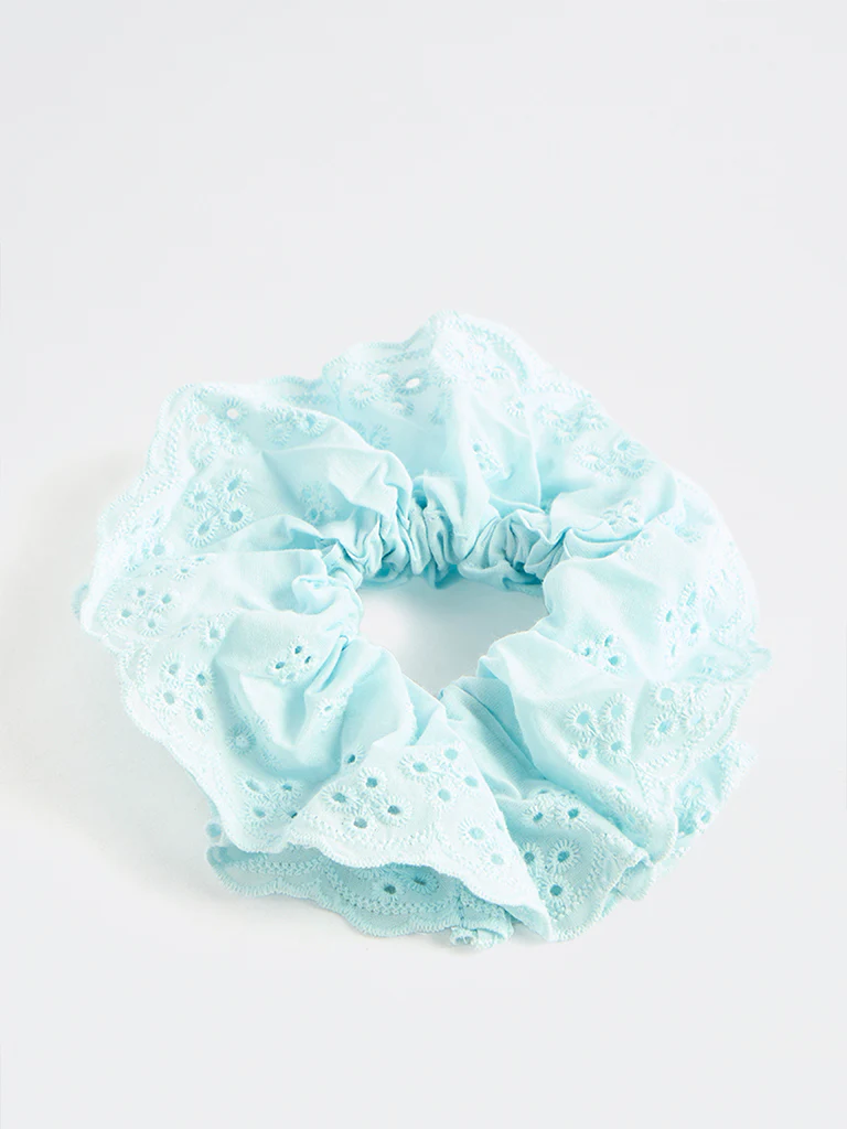 Westside Accessories Blue Embroidered Scrunchie - Image 2