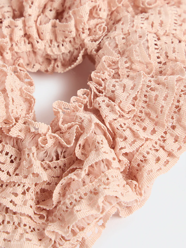 Westside Accessories Blush Frilled-Lace Scrunchie - Image 3