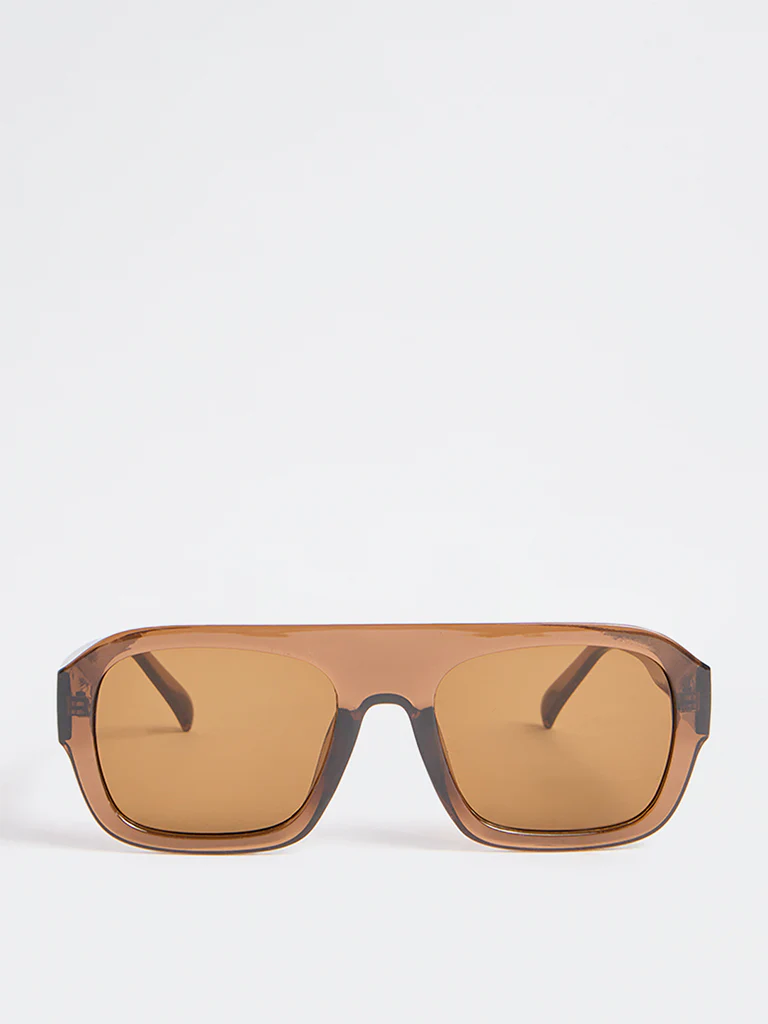 Westside Accessories Brown Acrylic Aviator Sunglasses with Pouch