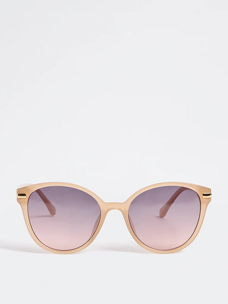 Westside Accessories Brown Acrylic Round Sunglasses with Pouch