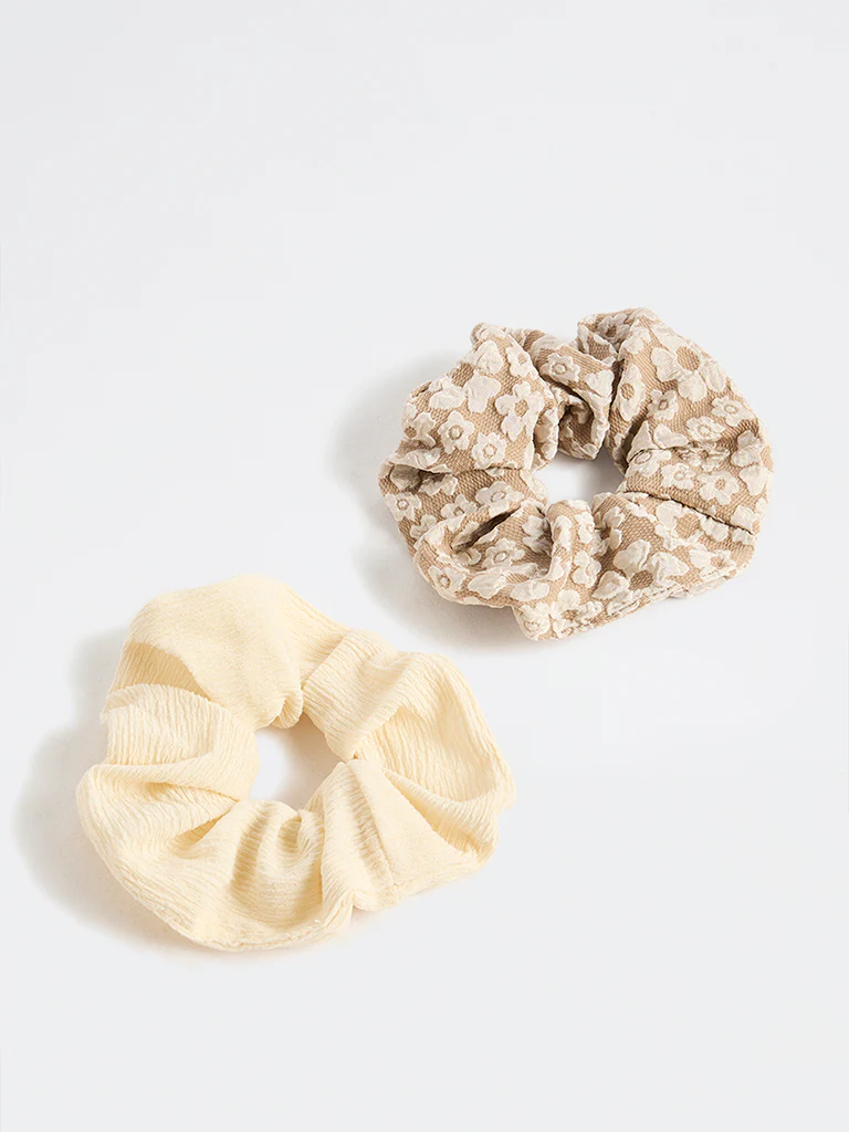 Westside Accessories Brown and Yellow Scrunchies - Pack of 2 - Image 2