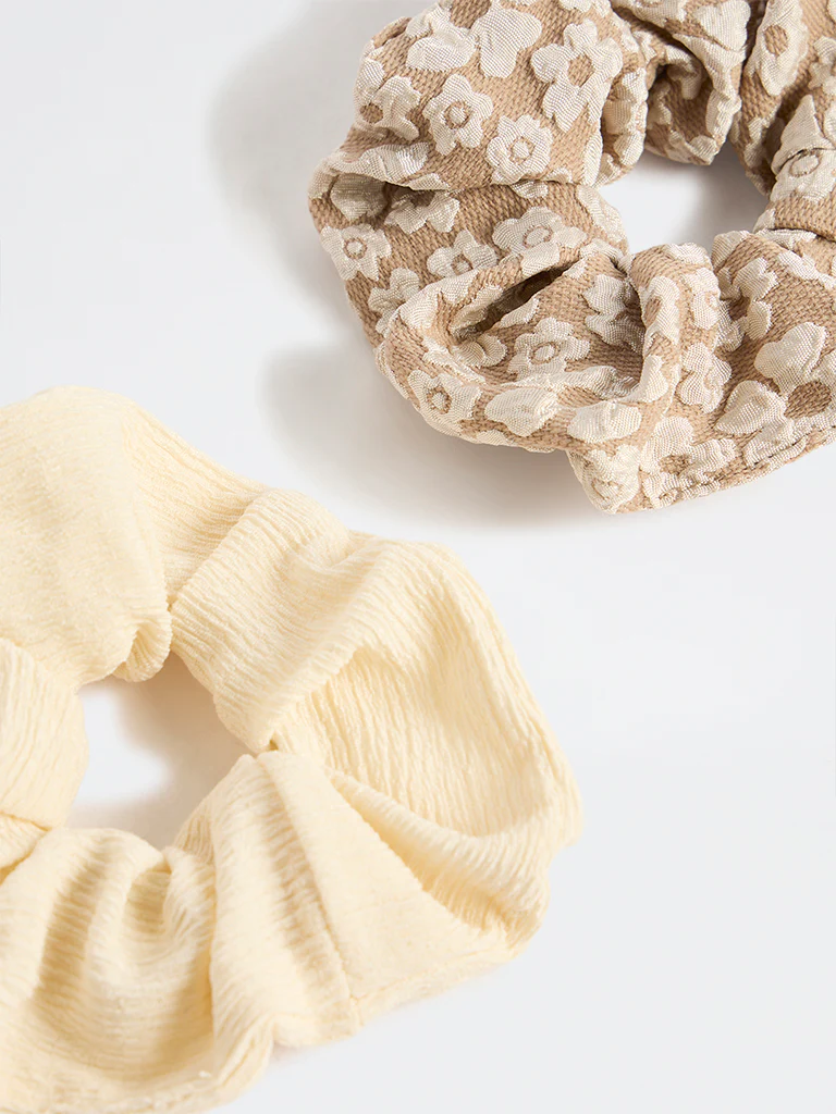 Westside Accessories Brown and Yellow Scrunchies - Pack of 2 - Image 3