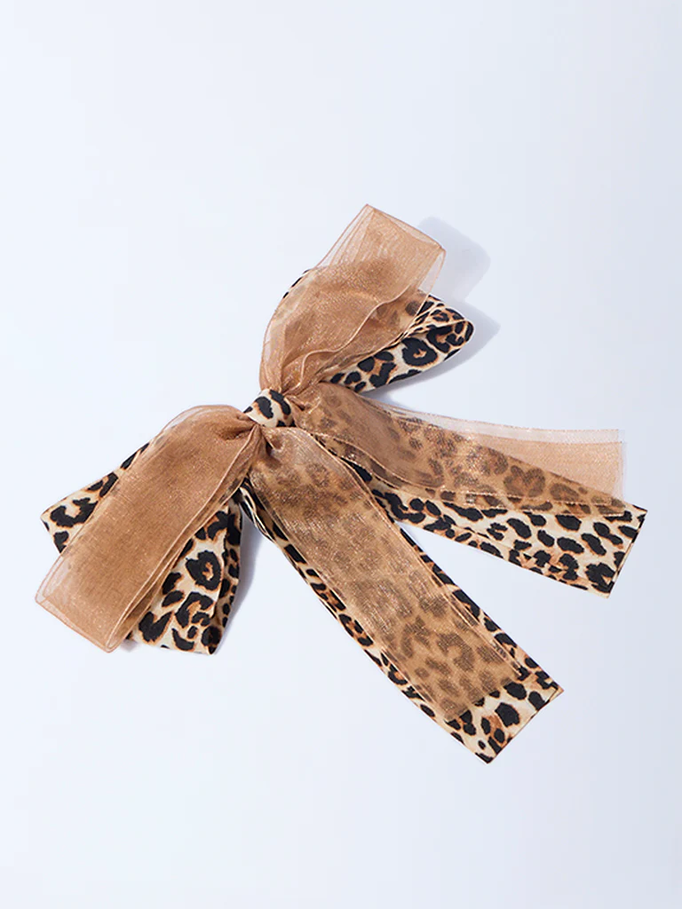 Westside Accessories Brown Animal Printed Bow Clip - Image 2