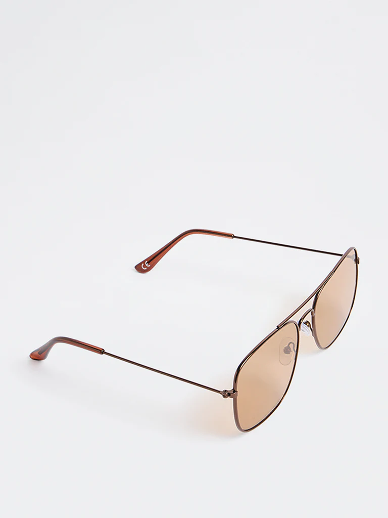 Westside Accessories Brown Aviator Square Sunglasses with Pouch - Image 2
