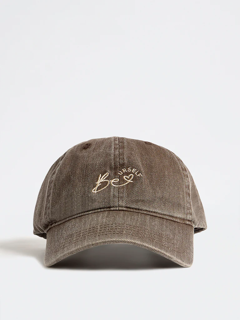 Westside Accessories Brown Embroidered Denim Cap