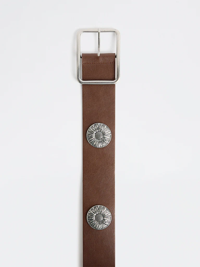 Westside Accessories Brown Floral Studded Wide Belt