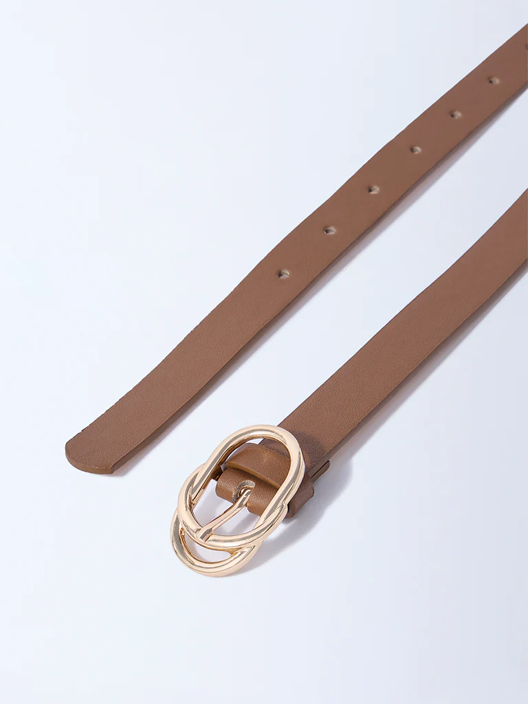 Westside Accessories Brown Oval-Twisted Buckle Belt - Image 3