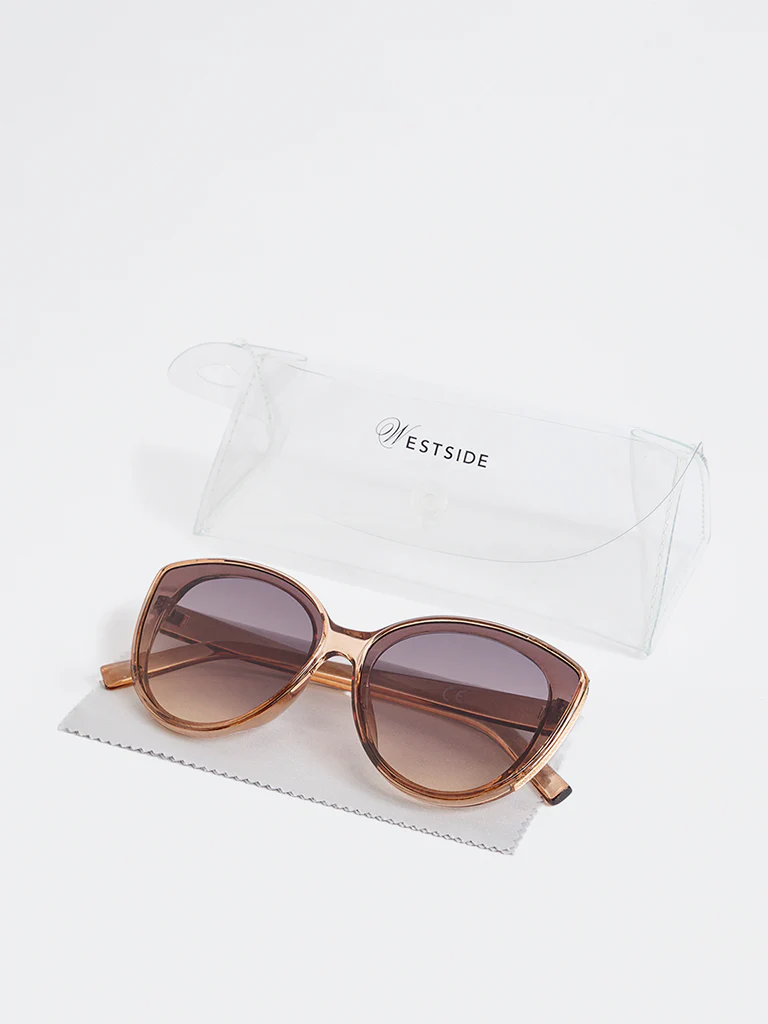Westside Accessories Brown Oversized Cateye Sunglasses - Comes with a Pouch and Cleaning Cloth - Image 4