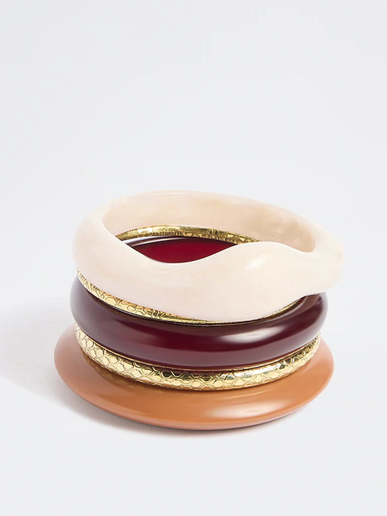 Westside Accessories Brown Resin and Metal Bangles - Pack of 4 - Image 2