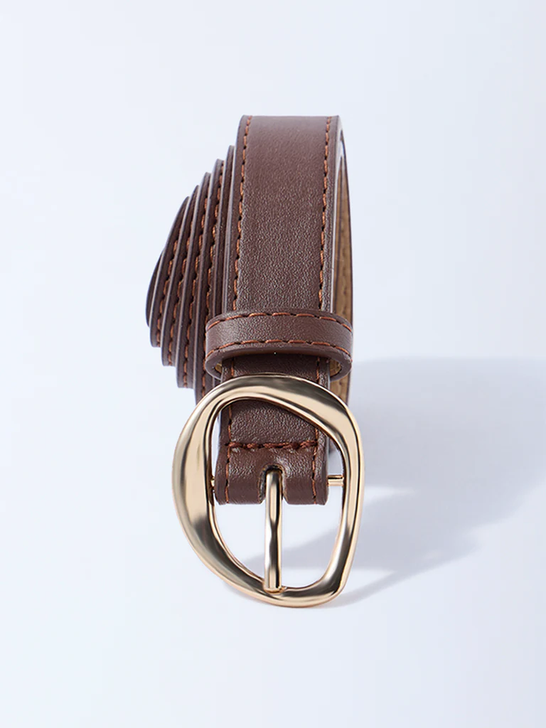 Westside Accessories Brown Sculpted-Buckle Detailed Belt - Image 2