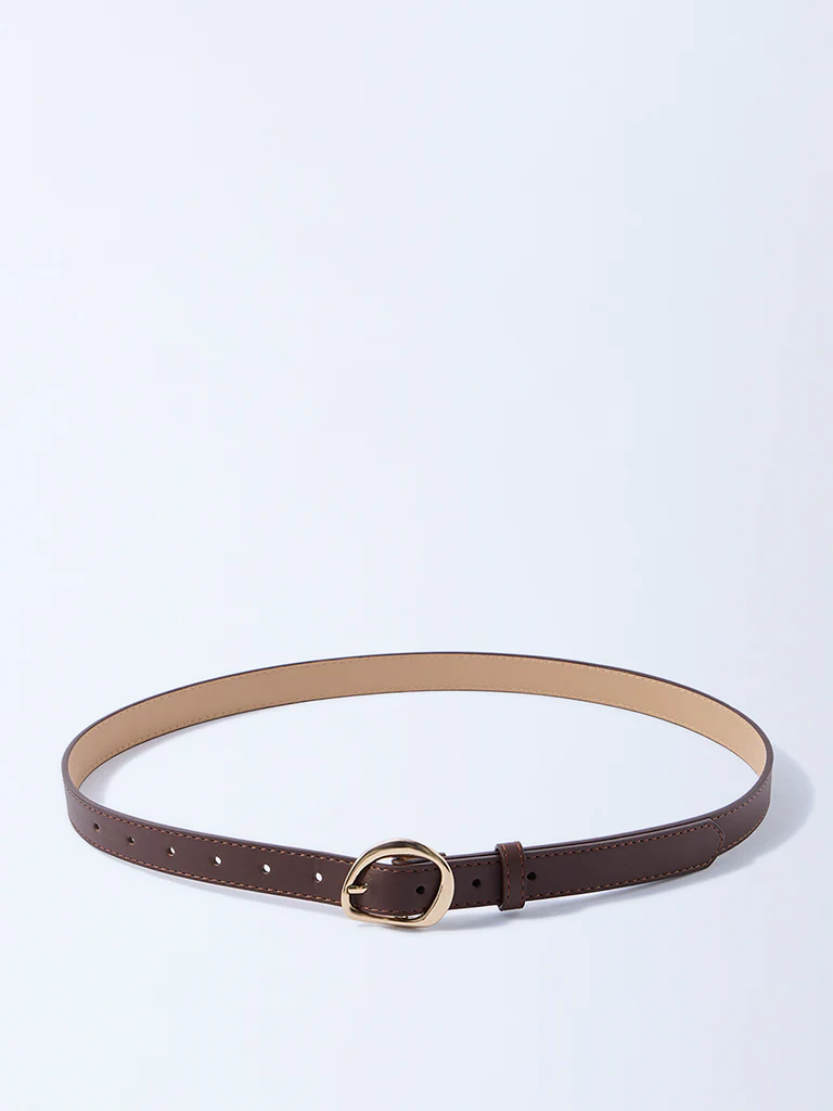 Westside Accessories Brown Sculpted-Buckle Detailed Belt