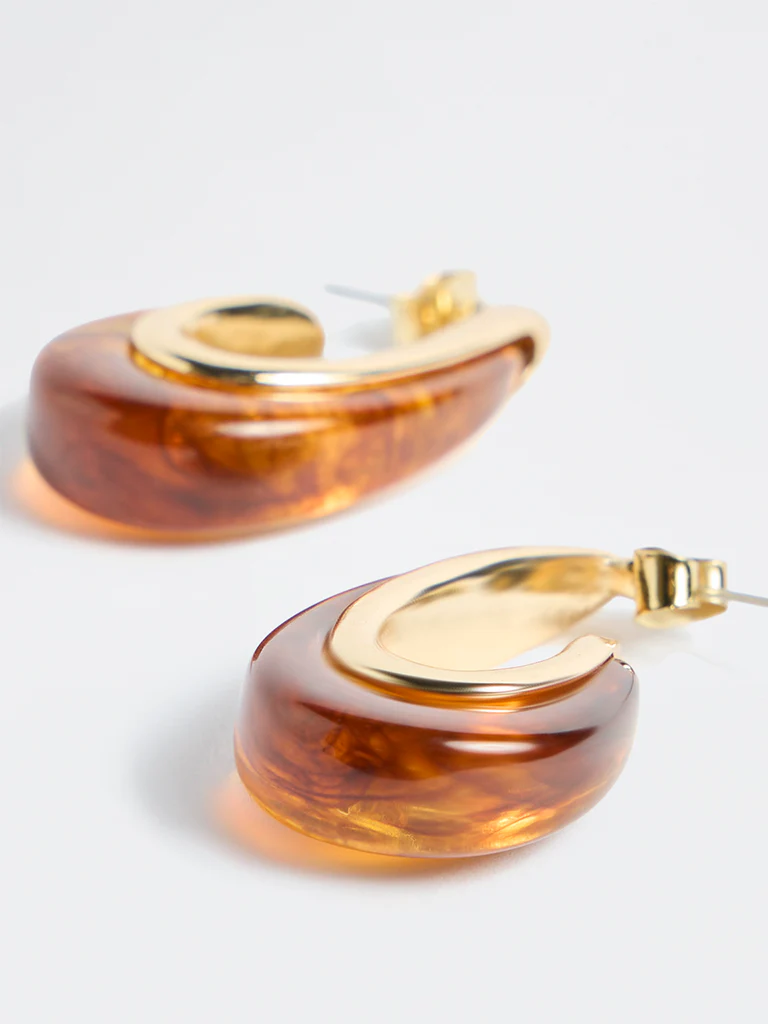 Westside Accessories Brown Statement Resin Hoop Earrings - Image 3