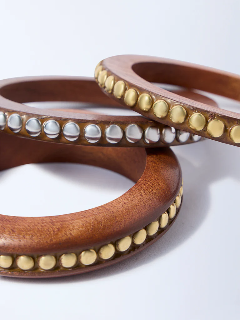 Westside Accessories Brown Studded Bangles - Pack of 3 - Image 3