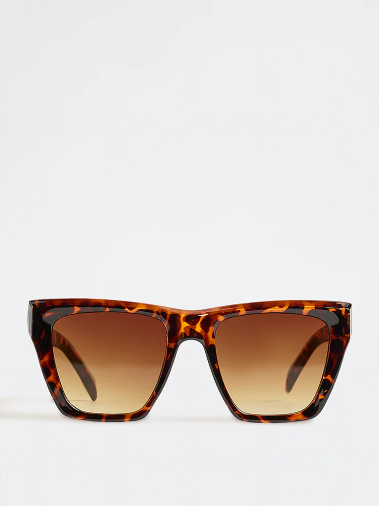 Westside Accessories Brown Tortoiseshell Oversized Sunglasses with Pouch