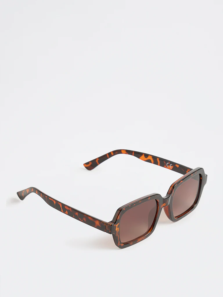 Westside Accessories Brown Tortoiseshell Rectangular Sunglasses with Pouch - Image 2