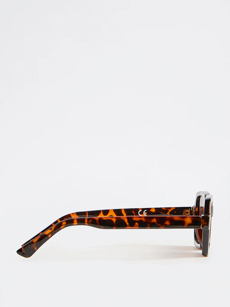 Westside Accessories Brown Tortoiseshell Rectangular Sunglasses with Pouch - Image 3