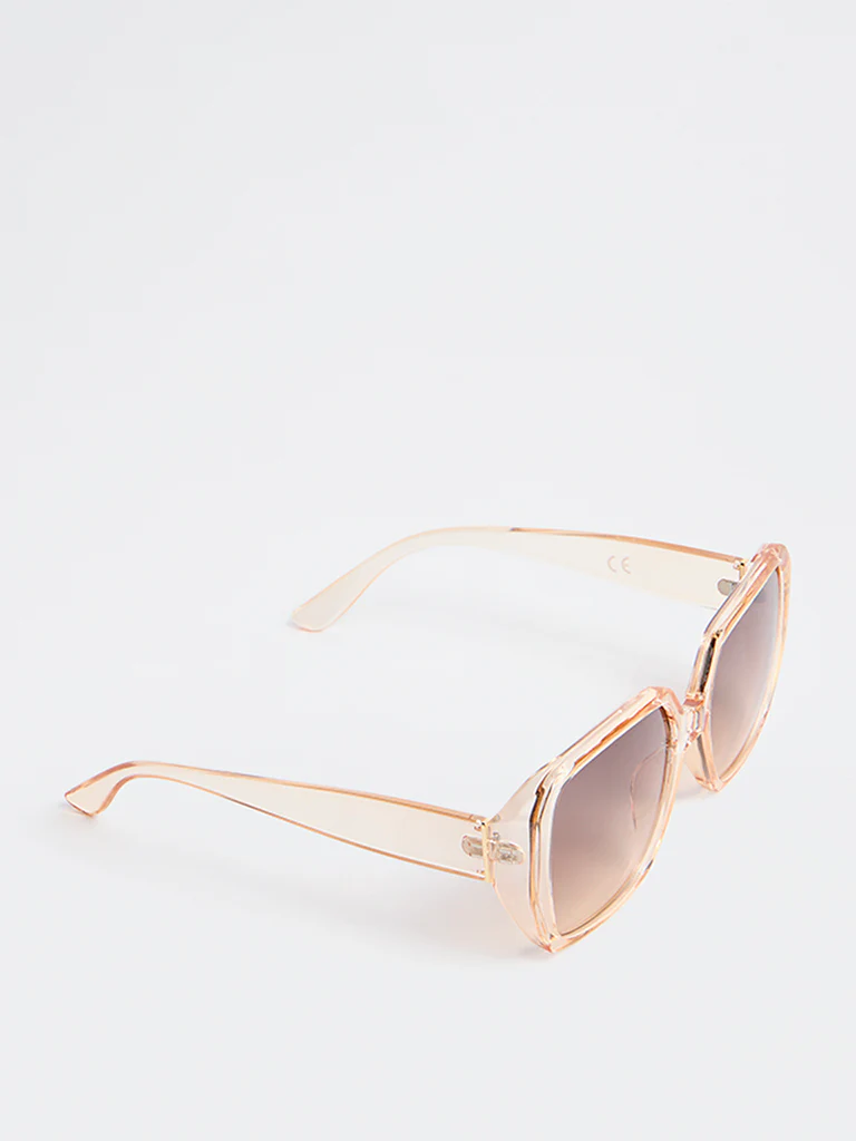 Westside Accessories Brown Transparent Rectangular Sunglasses with Pouch - Image 2