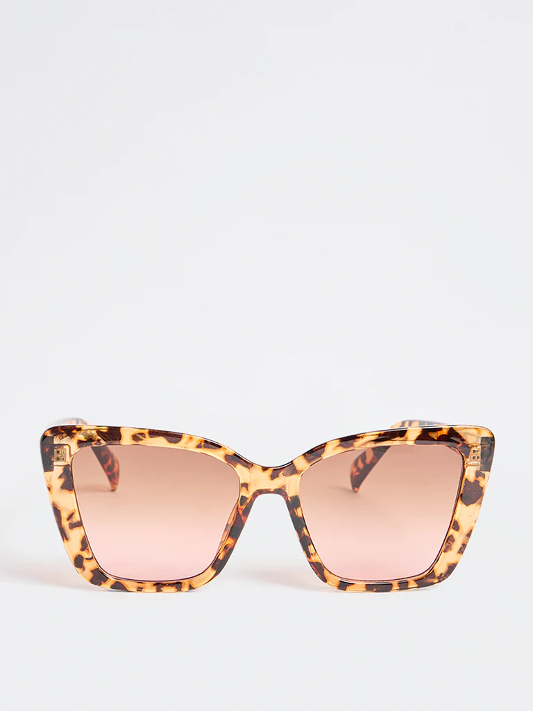 Westside Accessories Brown Turtle Design Oversized Sunglasses with Pouch
