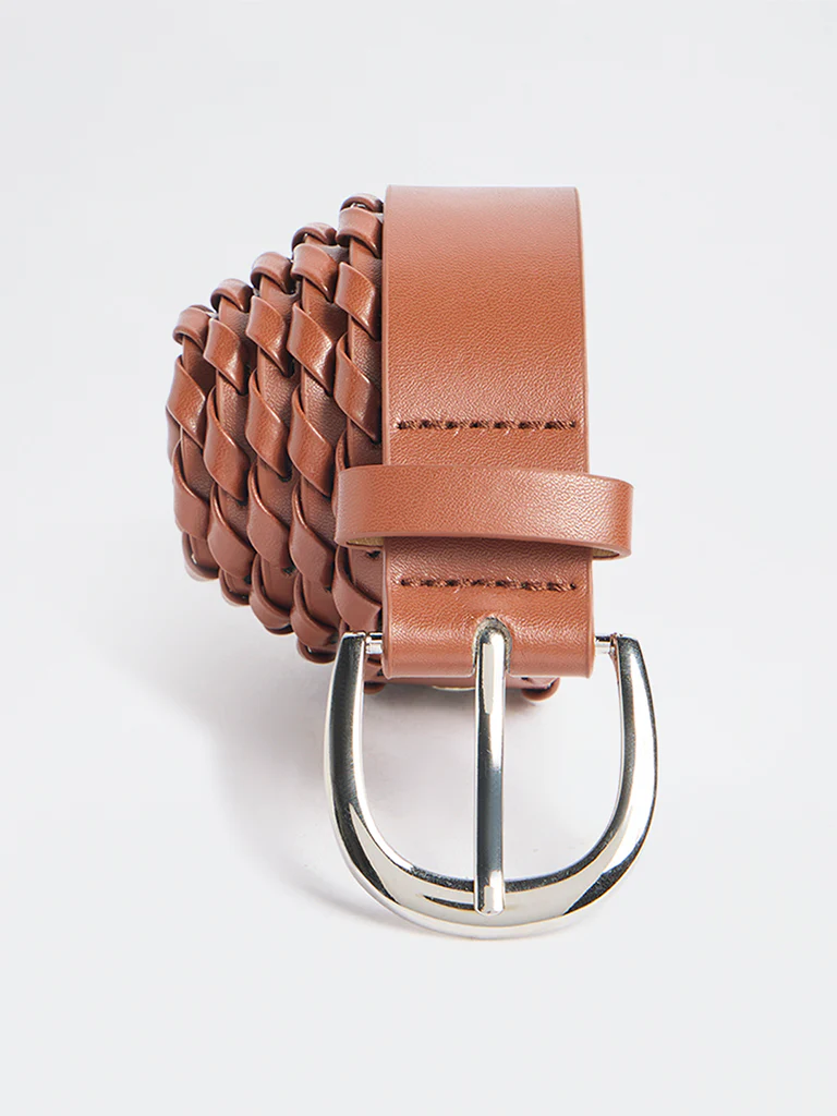 Westside Accessories Brown Woven Design Buckle Belt