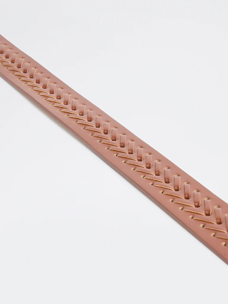 Westside Accessories Brown Woven Design Oval Buckle Belt - Image 2