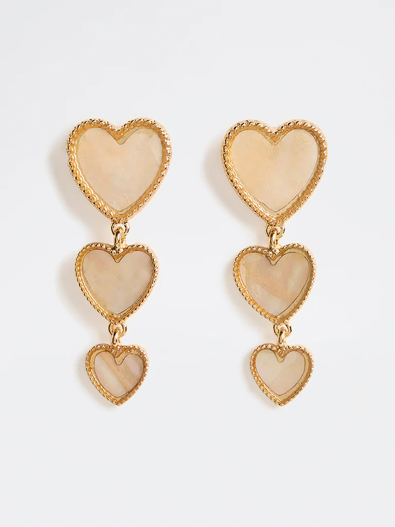 Westside Accessories Cream Heart Design Dangler Earrings