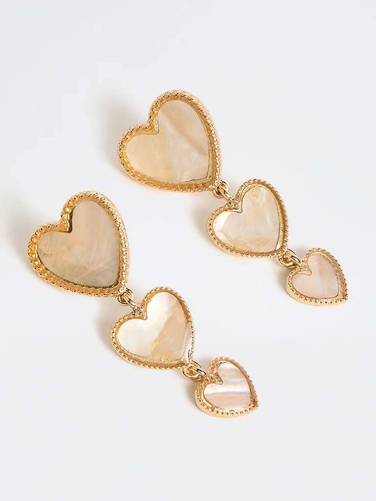 Westside Accessories Cream Heart Design Dangler Earrings - Image 2