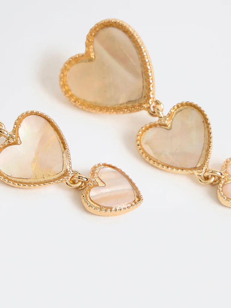 Westside Accessories Cream Heart Design Dangler Earrings - Image 3