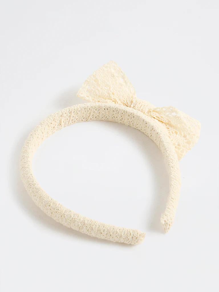 Westside Accessories Cream Lace Bow Hair Band - Image 2