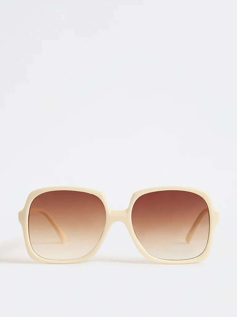 Westside Accessories Cream Oversized Sunglasses with Pouch