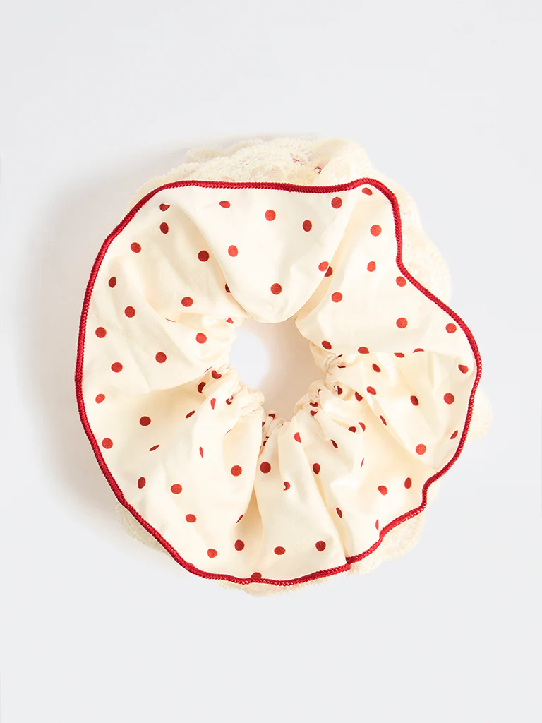 Westside Accessories Cream Polka-Dot Scrunchie