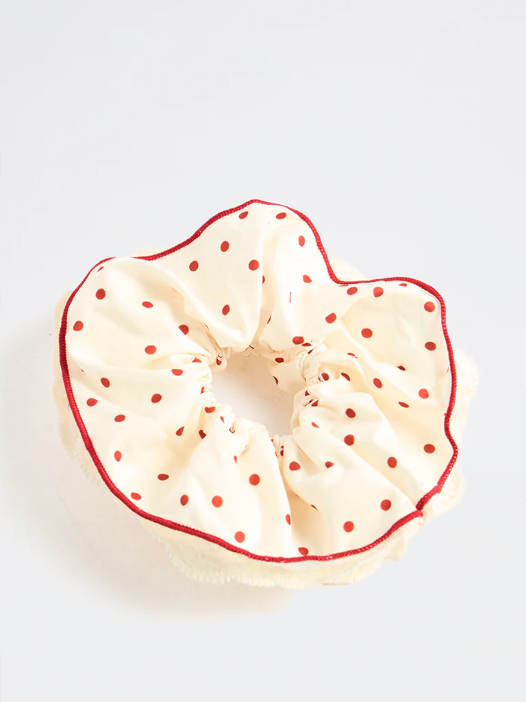 Westside Accessories Cream Polka-Dot Scrunchie - Image 2
